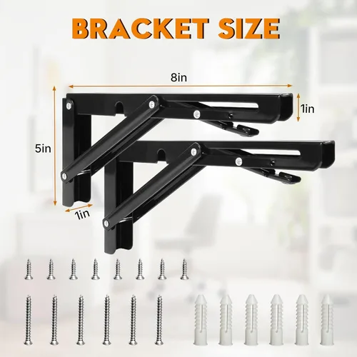 Miniatura 2 de Soportes plegables para estantes de 8 pulgadas, estante de metal resistente, soporte plegable montado en la pared para ahorrar espacio, mesa