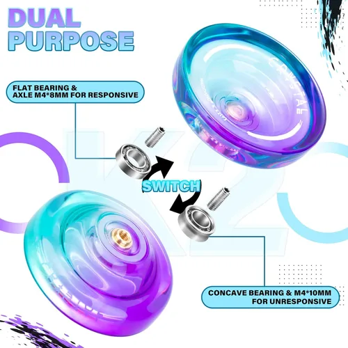 Miniatura 7 de MAGICYOYO K2 Cristal Yoyo Sensible para Niños Principiantes con Extra Rodamiento Yo Yo No Sensible, Yoyo Profesional de Plástico para Adultos+12