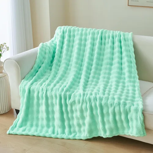 Miniatura 2 de NEWCOSPLAY Manta para Sofá Aqua Súper Suave de Franela Polar 3D Burbuja Ligera Manta de Cama para Uso en Todas las Estaciones (Aqua, Throw(50"x60"))
