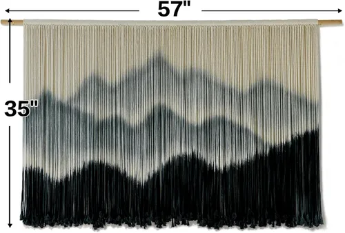 Miniatura 4 de IOWER Macramé para colgar en la pared, decoración de pared de macramé teñido por inmersión de montaña, arte de fibra grande, moderno, bohemio, Negro
