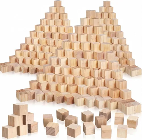 Miniatura 10 de Barydat 300 cubos de madera de 1 pulgada, bloques de madera sin terminar para manualidades, cubo cuadrado de madera natural en blanco para proyectos
