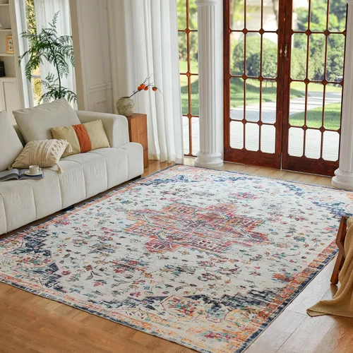 Miniatura 233 de Syalife 4x6 Alfombra Lavable para Área, Ultra Suave Antideslizante, Pila Baja, Alfombra Vintage Resistente a Manchas para Sala de Estar, Alfombra