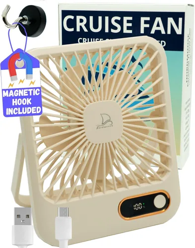 Miniatura 8 de Ventilador de Cabina para Crucero Aprobado - Gancho Magnético Incluido Para Colgar en Paredes - Portátil Recargable USB y Enchufe, Función de Negro