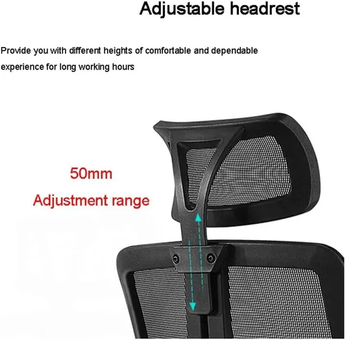 Miniatura 3 de Silla de oficina ergonómica de malla, silla de escritorio para computadora, asiento y respaldo de malla, reposacabezas ancho, soporte lumbar