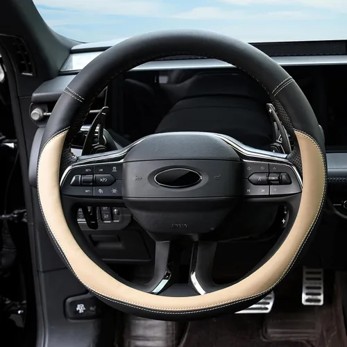 Miniatura 3 de Valleycomfy - Funda universal de volante de piel de microfibra, 15 pulgadas, color beige