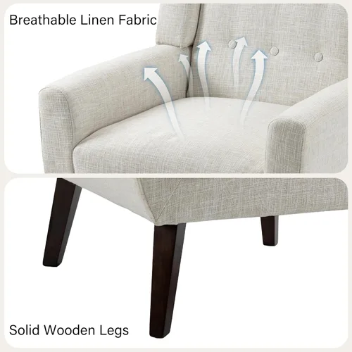 Miniatura 3 de Silla decorativa, sillas de tela moderna de mediados de siglo con brazos para sala de estar, cómodo sillón tapizado para dormitorio, sala de espera