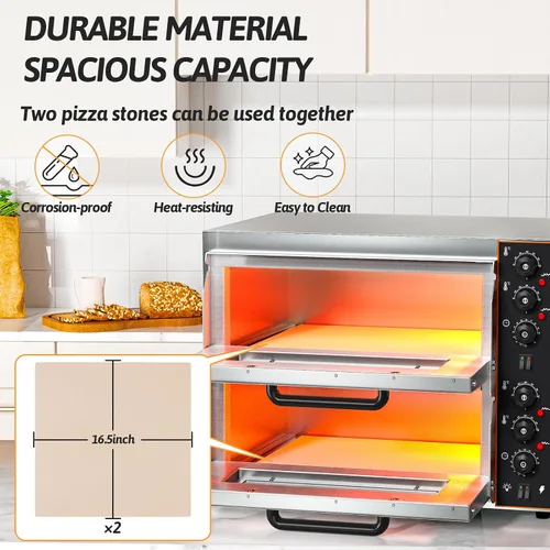 Miniatura 2 de Shikha Horno de pizza comercial de 16 pulgadas, máquina eléctrica de doble capa para hacer pizza con piedra, temporizador de acero inoxidable