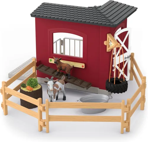 Miniatura 10 de Schleich Farm World – Juego de 31 piezas de establo de cabras con 2 figuras de cabras y accesorios – Juguetes de animales de granja para niños