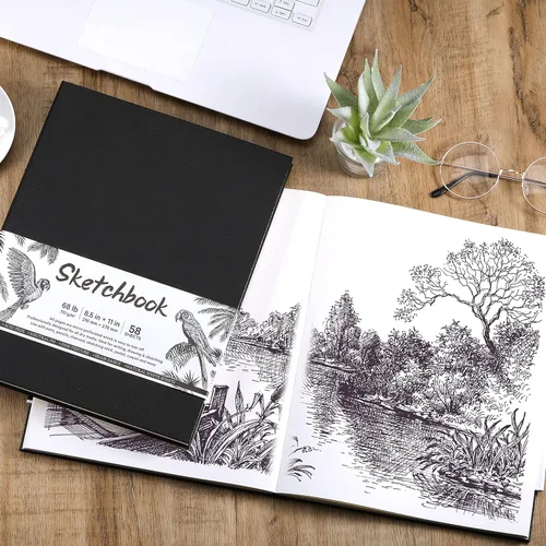 Miniatura 7 de Cuaderno de bocetos de tapa dura, 8.5 x 11 pulgadas, libro de bocetos duradero para adultos profesionales, artistas y aficionados, 68 lb/110 GSM, 58