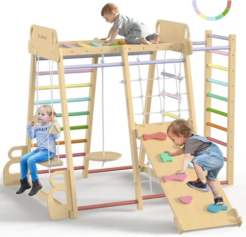 Miniatura 10 de Parque infantil interior mejorado 9 en 1, gimnasio de la selva, juguetes de escalada para niños, filosofía Montessori estilo Waldorf, conjunto