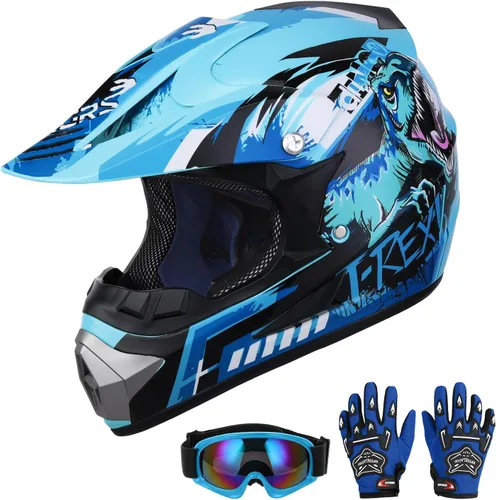 Miniatura 8 de OUMURS - Casco DOT para niños de 5 a 14 años, con gafas y guantes, para bicicleta de tierra, casco para ATV para niños y niñas, para motocross, BMX