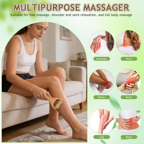 Miniatura 5 de Herramienta de rodillo de masaje de madera, paquete de 3 masajeadores de mano para cuerpo y pies para relajación muscular, cuello, hombros y terapia