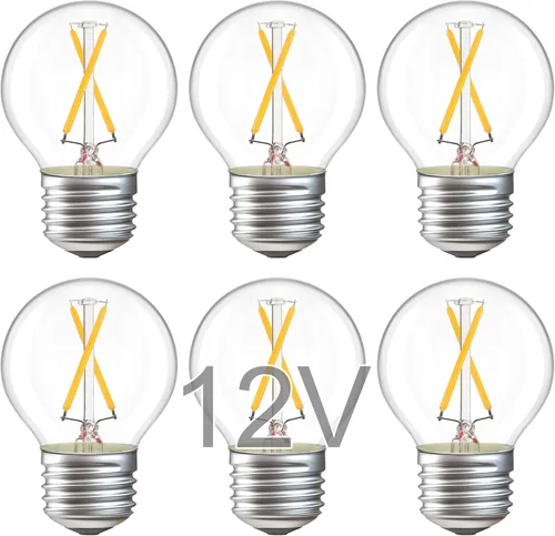 Miniatura 9 de Bombilla LED de 12 voltios, equivalente a 25 W, blanco cálido 2700 K, 2 W 200 lúmenes, 12-24 V CC, base E26, bombilla de globo A15 de bajo voltaje