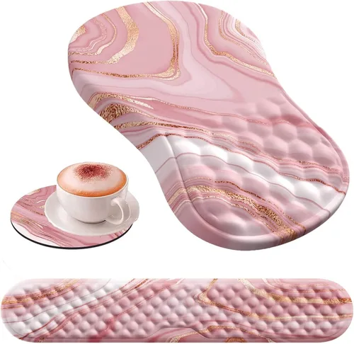 HAOCOO Reposamuñecas para teclado, alfombrilla de mouse ergonómica con reposamuñecas, teclado 3 en 1 y alfombrilla de mouse con juego de posavasos,