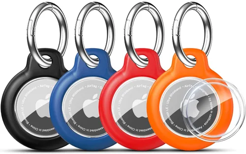 Miniatura 11 de RFUNGUANGO Paquete de 4 soportes para AirTag de Apple con llavero, funda protectora dura para niños, mascotas, equipaje, mochila y llave, paquete