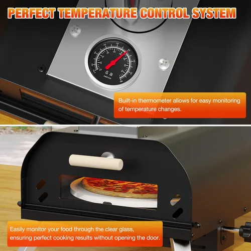 Miniatura 6 de Horno de Pizza para Exteriores de 12 Pulgadas, Hornos de Pizza de Pellets de Madera con Piedra para Pizza Giratoria de 360°, Estufa de Pizza