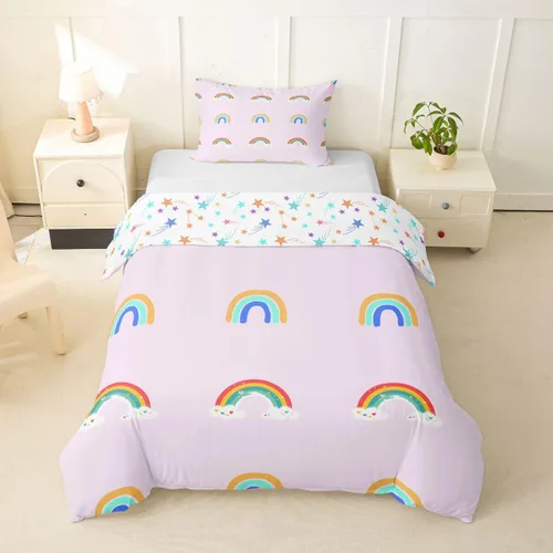 Miniatura 29 de Funda de Edredón Rosa Tamaño Queen para Niñas con Rayas Blancas, Juego de Ropa de Cama Decorativa, Funda de Edredón de Estilo Simple y Moderno