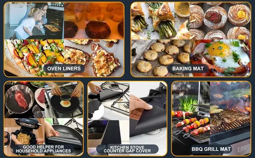 Miniatura 8 de Meegoo Revestimientos de horno para la parte inferior del horno, paquete de 4 forros grandes antiadherentes para horno, tapete de horno para la Negro