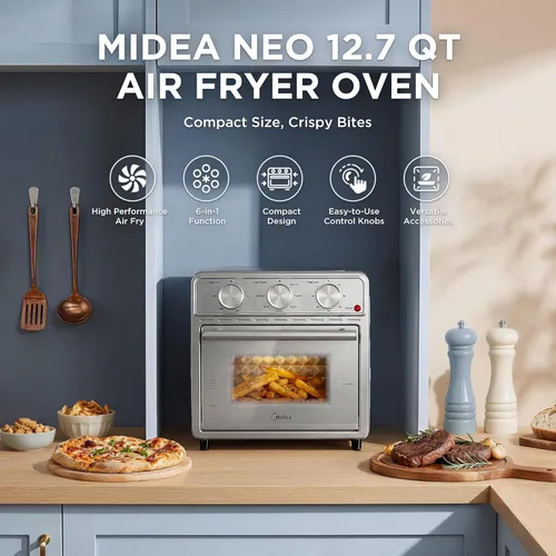 Miniatura 2 de Midea Neo - Combo de horno tostador con freidora de aire con funciones de freír, tostar, pizza, asar, hornear y recalentar, 12.7 cuartos de galón