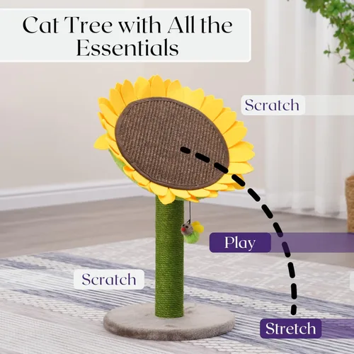 Miniatura 6 de Catry - Rascador reemplazable de 23" 2-en-1 para gatos con almohadilla de rascado convertible en forma de girasol o percha, montaje rápido