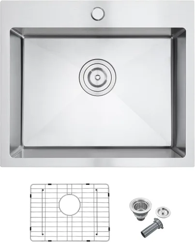 Miniatura 11 de Fregadero de cocina cepillado de 18 x 18 pulgadas, acero inoxidable 304, con ranura de drenaje en forma de X, fregadero de barra profunda de 6