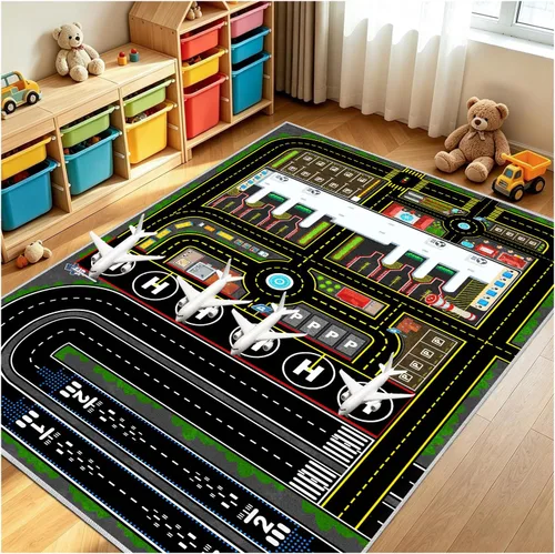 Miniatura 10 de Alfombra de coche para niños, alfombra de avión, alfombra de juego para autos de juguete, alfombra de pista de estacionamiento del aeropuerto