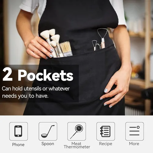 Miniatura 5 de NLUS Delantales de chef para hombres y mujeres, delantales de cocina para mujeres con 2 bolsillos, delantales ajustables, resistentes al agua y al