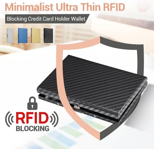 Miniatura 59 de BONSYL® Soporte para tarjetas de crédito, cartera delgada de metal con bloqueo RFID, con 6 ranuras para tarjetas, para mujeres y hombres.