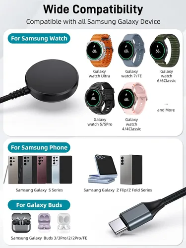 Miniatura 3 de Cargador 2 en 1 para Samsung Watch, compatible con Samsung Galaxy Watch 8/Ultra/7/6/5/4/3, cargador USB C de 25 W para Galaxy S26 Ultra/Z