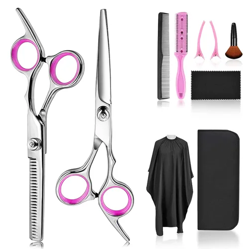 Miniatura 11 de Fcysy Kit profesional de corte de pelo de peluquero afilado de 10 piezas, juego de tijeras de adelgazamiento, tijeras de corte de pelo y tijeras