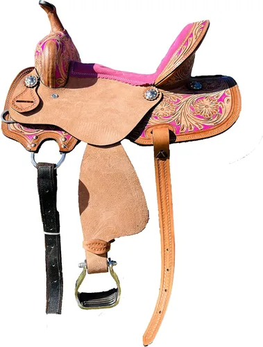 Miniatura 9 de RESISTANCE Western Kids - Sillín de caballo para montar a caballo, silla de montar a caballo para niños jóvenes, de cuero auténtico, diseño floral