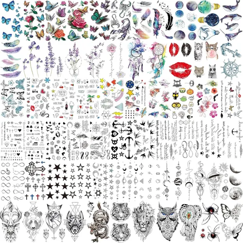 Miniatura 10 de EGMBGM 52 hojas de tatuajes temporales pequeños para niños, niños y niñas, tatuajes tribales de animales, mariposas, anclas, brújulas, pegatinas