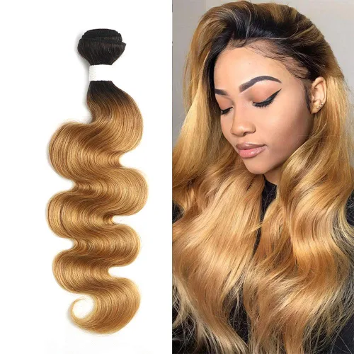 Miniatura 6 de X-TRESS 1b27 - 1 paquete de extensiones de cabello brasileño ondulado con degradado rubio miel, 100 % humano, extensiones de cabello humano