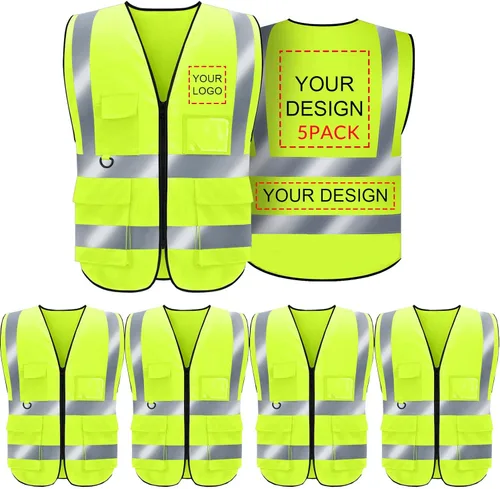 Miniatura 22 de Chaleco de seguridad con logotipo personalizado, personalizable, visibilidad clase 2, chalecos reflectantes a granel con bolsillos y cremallera
