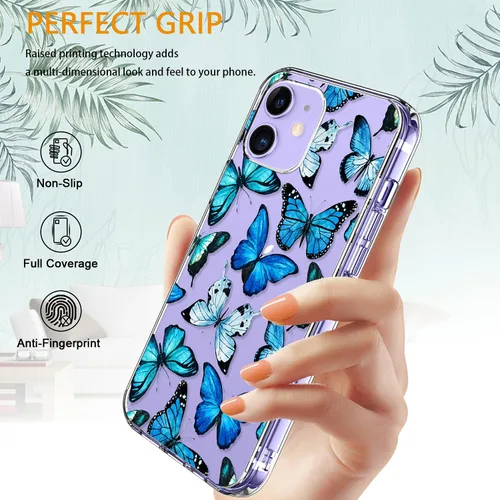 Miniatura 6 de LUHOURI - Funda protectora para iPhone 12 y 12 Pro 6.1 pulgadas Mariposas azules florales
