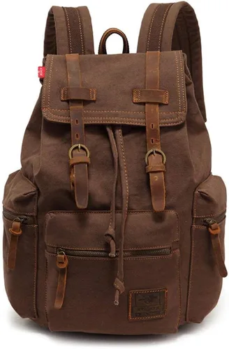 Miniatura 7 de koolehaoda Mochila de lona vintage unisex casual para laptop de 12 a 17 pulgadas, mochila de viaje, camping, senderismo (L, verde militar)