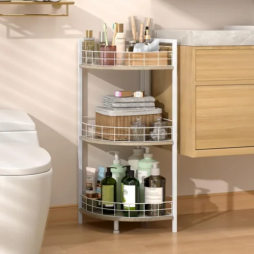 Miniatura 8 de DAOUTIME Estante de pie para baño, soporte de esquina de 3 niveles, estantes independientes, soporte de esquina curvado triangular para espacio Negro