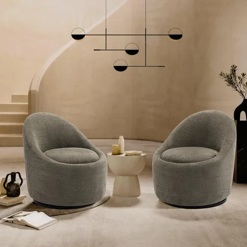 Miniatura 8 de COLAMY Juego de 2 sillas giratorias de acento, silla redonda giratoria de 360 con almacenamiento oculto, sillón moderno pequeño tipo barril