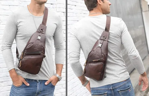 Miniatura 6 de BULLCAPTAIN Bolso bandolera de cuero para hombre, bolso cruzado casual para el pecho, mochila de viaje