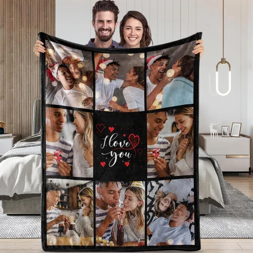 Miniatura 6 de TinyName Impreso en Estados Unidos, regalos personalizados con texto en inglés "I Love You" para novio, manta personalizada con fotos, manta