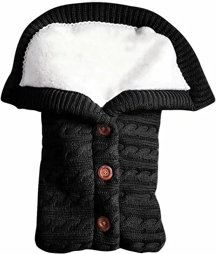 Saco de dormir para bebé recién nacido, saco de dormir suave y cálido de punto grueso para niños pequeños (negro)