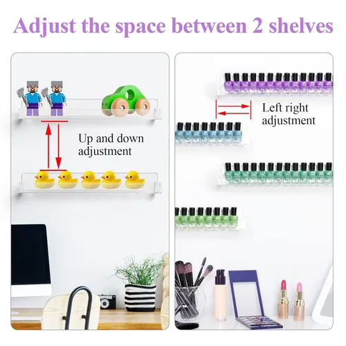 Miniatura 2 de Organizador de esmalte de uñas montado en la pared, paquete de 6 estantes de pared transparentes para esmalte de uñas, soporte de acrílico