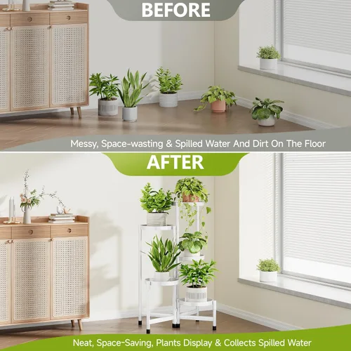 Miniatura 4 de Cawukege Soporte para plantas de 5 niveles para interiores, soporte escalonado para plantas al aire libre para múltiples plantas, estante de esquina