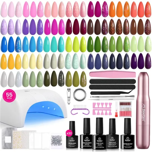 Miniatura 9 de Beetles - Kit de esmalte de uñas de gel con luz UV – 80 piezas de encantamiento de color, kit de uñas de gel de 55 colores con capa base de todo