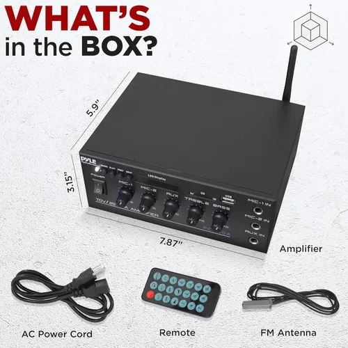 Miniatura 7 de Pyle Mini amplificador de potencia para el hogar compacto - Receptor estéreo de audio pequeño inteligente de 40 W con micrófono AUX 2 EN
