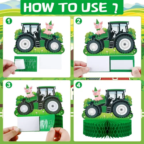 Miniatura 3 de 9 piezas de centro de mesa de nido de abeja de tractor, decoración de fiesta de cumpleaños con temática de tractor verde de granja, decoración