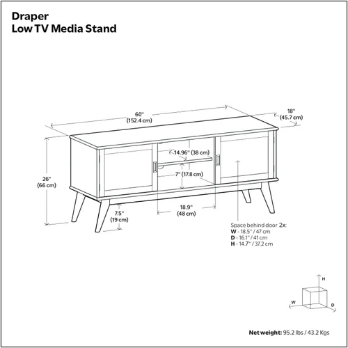 Miniatura 13 de SIMPLIHOME Draper Soporte de TV – Consola baja de madera maciza de 60 pulgadas de ancho en negro, centro de entretenimiento moderno de mediados