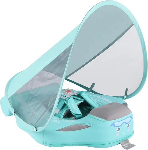 GENTEACO Mambobaby Flotador de natación para bebé con toldo, flotador no inflable para piscina infantil con cola, de 3 a 24 meses, evita voltearse,