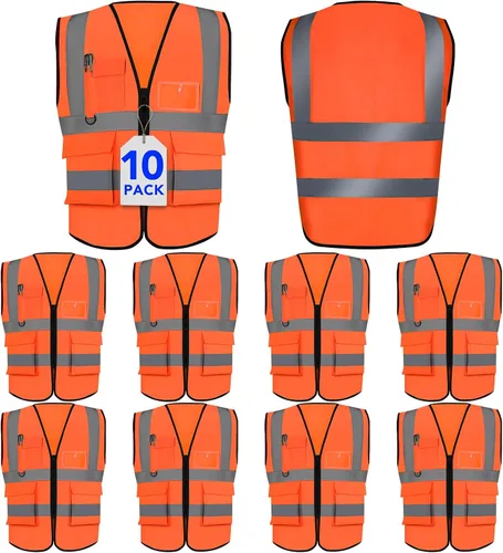 Miniatura 10 de XPCARE Chalecos de seguridad reflectantes para mujeres y hombres, chaleco de seguridad de alta visibilidad con bolsillos y cremallera frontal