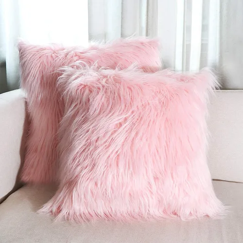 AerWo Juego de 2 fundas de almohada esponjosas de color rosa, nueva serie de lujo, estilo merino, color rubor, fundas decorativas de almohada